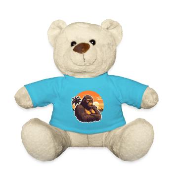 Gorilla, lustige Cartoon-Kawaii-Strand-Illustration - Teddy - Atollblau - Vorne