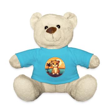 Jaguar Lustige Karikatur Kawaii Strand Illustration - Teddy - Atollblau - Vorne