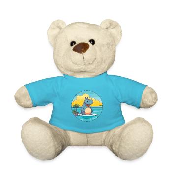 Hippo Watercolor Cartoon Kawaii Clipart Animal - Teddy Bear - atoll blue - Front