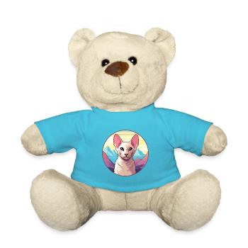 Peterbald Cat Colorful Cartoon Watercolor Illustra - Teddy Bear - atoll blue - Front