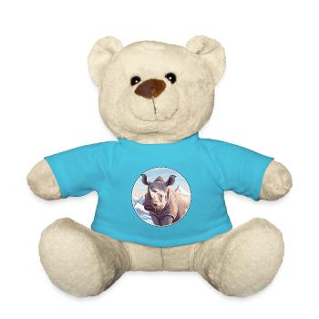 Nashorn Aquarell Karikatur Kawaii Haustier Tier Farbefu - Teddy - Atollblau - Vorne
