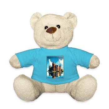 Muiderslot Castle Netherlands Travel Poster - Teddy Bear - atoll blue - Front