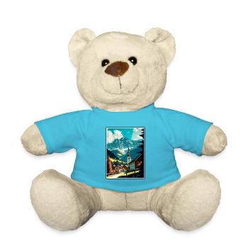 Garmisch Partenkirchen Germany Travel Poster - Teddy Bear - atoll blue - Front