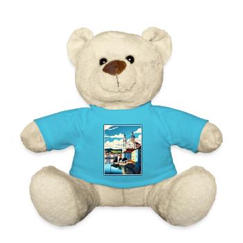 Passau Germany Vintage Travel Poster WPA Souvenir - Teddy Bear - atoll blue - Front