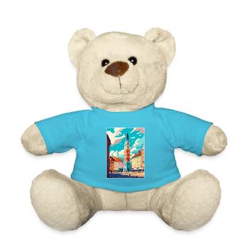 Poznan European Poland Vintage Travel Poster WPA - Teddy Bear - atoll blue - Front