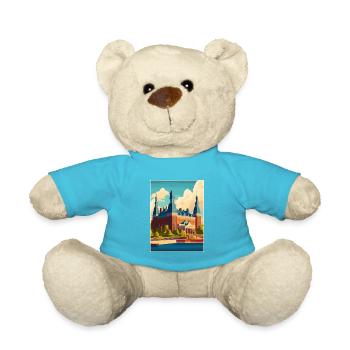 Helsingborg Sweden Vintage Travel Poster Souvenir - Teddy Bear - atoll blue - Front