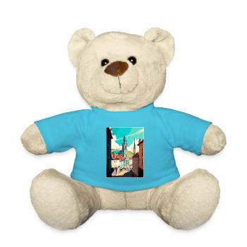 Linz Austria Vintage Travel Poster WPA Souvenir - Teddy Bear - atoll blue - Front
