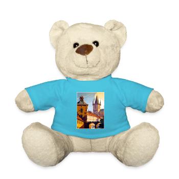 Prague Czech Republic Vintage Travel Poster WPA - Teddy Bear - atoll blue - Front