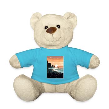 Schwarzer Sandstrand Island Vintage Reiseposter WPA - Teddy - Atollblau - Vorne