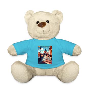 Prague Czech Republic Vintage Travel Poster WPA - Teddy Bear - atoll blue - Front