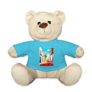 Evora Portugal Vintage Travel Poster WPA Souvenir - Teddy Bear - atoll blue - Front