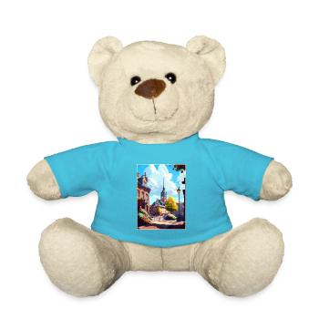 Lund Sweden Vintage Travel Poster WPA Souvenir - Teddy Bear - atoll blue - Front