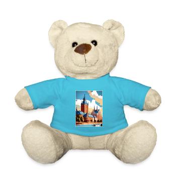 Halmstad Sweden Vintage Travel Poster WPA Souvenir - Teddy Bear - atoll blue - Front