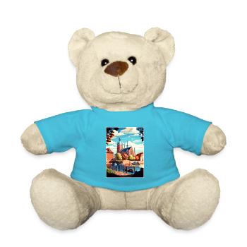 Orebro Sweden Vintage Travel Poster WPA Souvenir - Teddy Bear - atoll blue - Front