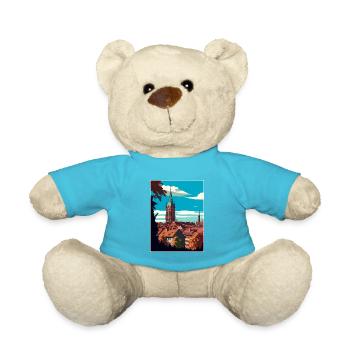 Freiburg Im Breisgau Germany Vintage Travel Poster - Teddy Bear - atoll blue - Front