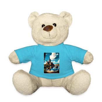 Helsingborg Sweden Vintage Travel Poster Souvenir - Teddy Bear - atoll blue - Front