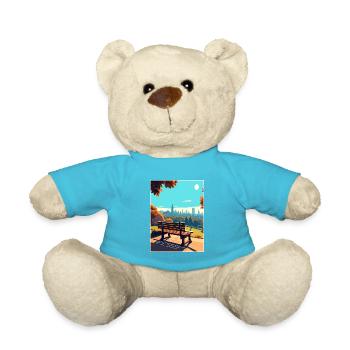 Hampstead Heath London Skyline Travel Poster - Teddy Bear - atoll blue - Front
