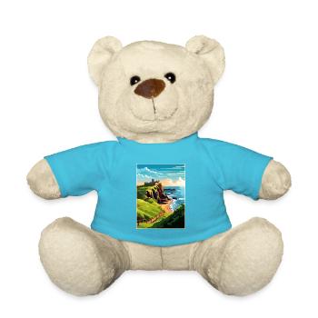 Dunnottar Castle England Vintage Travel Poster WPA - Teddy Bear - atoll blue - Front