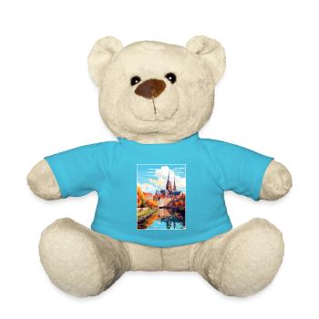 Amiens France Vintage Travel Poster WPA Souvenir - Teddy Bear - atoll blue - Front