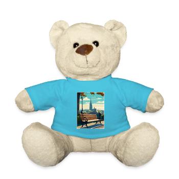 Hampstead Heath London Vintage Travel Poster WPA - Teddy Bear - atoll blue - Front