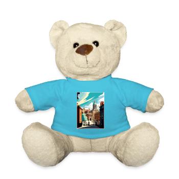 Leeds England Yorkshire Vintage Travel Poster WPA - Teddy Bear - atoll blue - Front