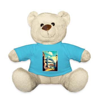 Newcastle England Vintage Reiseposter Souvenir - Teddy - Atollblau - Vorne