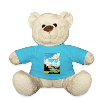 Cardiff Castle Wales Vintage Reiseposter WPA Kunst - Teddy - Atollblau - Vorne
