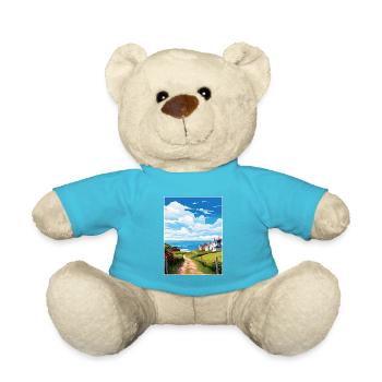 St Agnès Cornouailles Vintage voyage affiche Souvenir - Nounours - bleu outremer - Devant