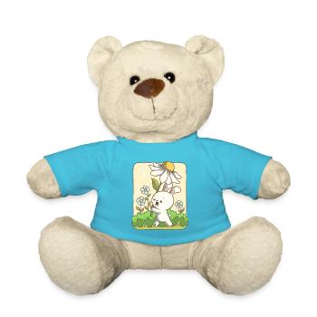 Cute bunny carrying a flower - Teddy Bear - atoll blue - Front
