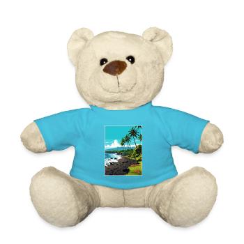 Punaluu Black Sands Beach Hawaii Travel Poster - Teddy Bear - atoll blue - Front