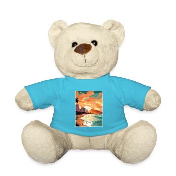 Waikiki Beach Hawaii Vintage Travel Poster WPA Art - Teddy Bear - atoll blue - Front