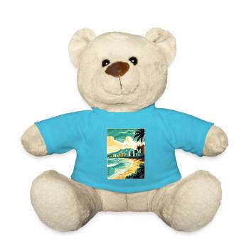 Waikiki Beach Hawaii Vintage Travel Poster WPA Art - Teddy Bear - atoll blue - Front