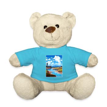 Te Puia New Zealand Vintage Travel Poster Souvenir - Teddy Bear - atoll blue - Front