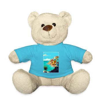 Isla Mujeres Decoration Vintage Travel Poster WPA - Teddy Bear - atoll blue - Front