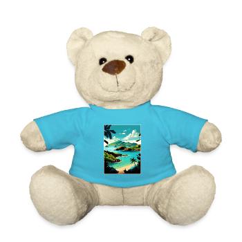 Antigua And Barbuda Caribbean Travel Poster - Teddy Bear - atoll blue - Front