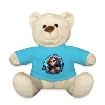 Cute Monkey / Monkey Girl / Cute / Hair Bow - Teddy Bear - atoll blue - Front
