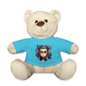 Cute Monkey / Monkey Girl / Cute / Hair Bow - Teddy Bear - atoll blue - Front