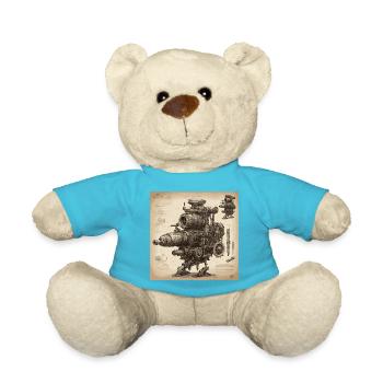Bauplan / Sepia / Vintage / Retro / Maschine - Teddy - Atollblau - Vorne