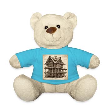 Bauplan / Sepia / Vintage / Retro / Haus - Teddy - Atollblau - Vorne