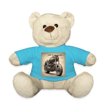 Blueprint / Sepia / Vintage / Retro / Motorcycle - Teddy Bear - atoll blue - Front