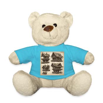Blueprint / Sepia / Vintage / Retro / House - Teddy Bear - atoll blue - Front