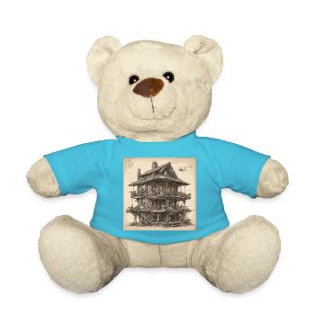 Bauplan / Sepia / Vintage / Retro / Haus - Teddy - Atollblau - Vorne