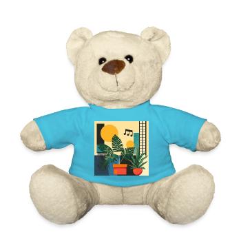 Pflanzen und Musik - hochwertiger Modedruck - Teddy - Atollblau - Vorne