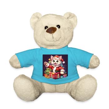 Cat Merry Christmas High Five 5 2 - Teddy Bear - atoll blue - Front
