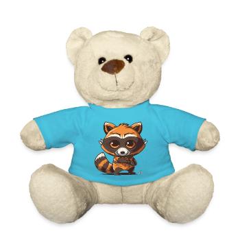 Skurriler Schlingel: Ein verspielter Waschbär mit einem Banditen - Teddy - Atollblau - Vorne