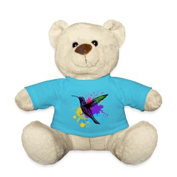 Hummingbird Splash Bird Animal Art Watercolor Colorful - Teddy Bear - atoll blue - Front
