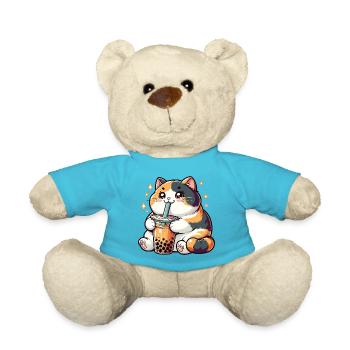 Katzen trinken Bubble Tea kawaii Boba Katze - Teddy - Atollblau - Vorne