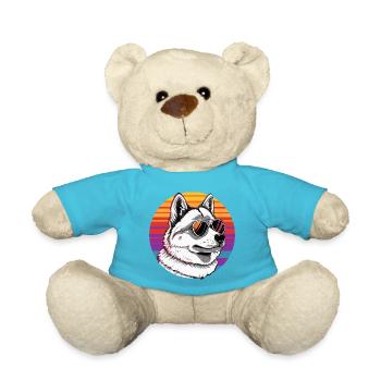Husky mit Sonnenbrille im Regenbogen - Teddy - Atollblau - Vorne
