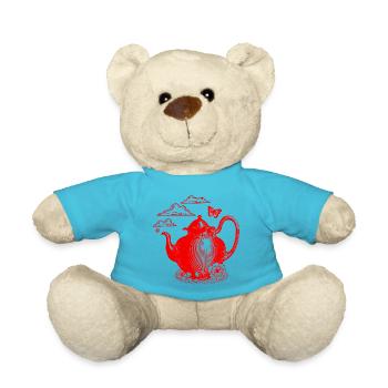 Théière rouge vintage - Nounours - bleu outremer - Devant