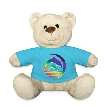 Rainbow Dolphin Family Retro Ocean Graphic - Teddy - Atollblau - Vorne